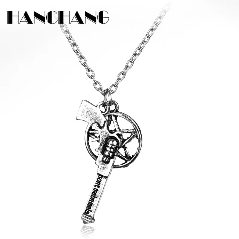 Classic Movie Accessories supernatural dean Winchester Gun Pentagram Pendant necklace for mens