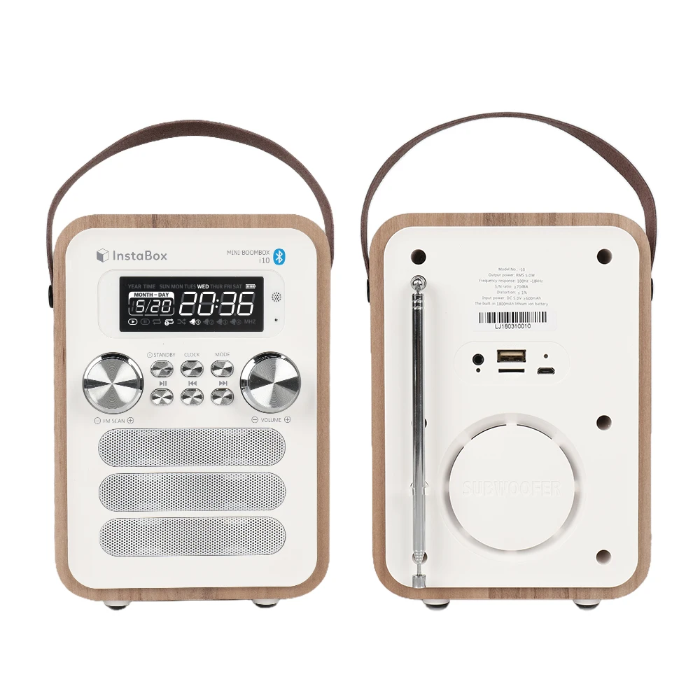 InstaBox i10 цифровой fm радио многофункциональный MP3 плеер деревянные часы с ручкой