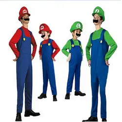 Новый красный зеленый мужской костюм косплей Хэллоуин маскарадный костюм для взрослых Супер Марио одежда футболка одежда нагрудник с
