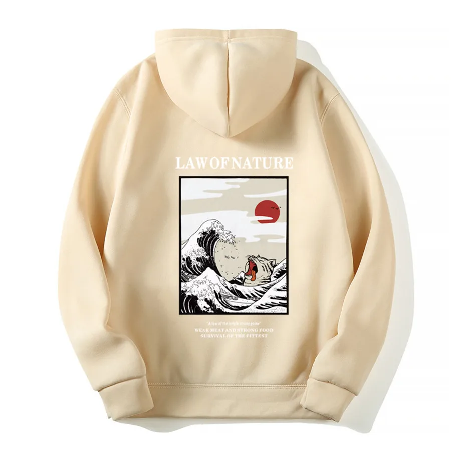 Japanese Funny Cat Wave Fleece Hoodies Winter Style Hip Hop men/women Printed hoodie Casual printing Sweatshirts Streetwear