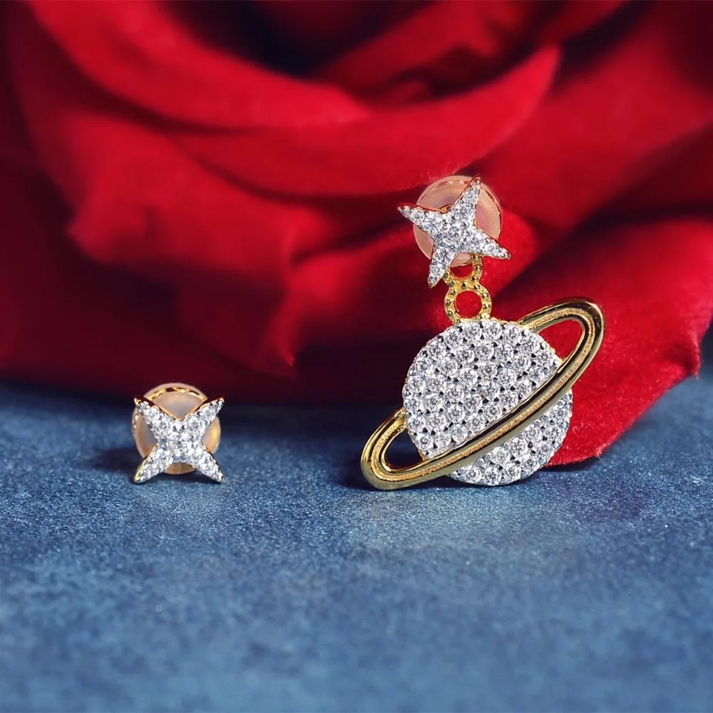 

2018 New Hot Sale Earrings Jewelry For Women Creative Design Asymmetry Saturn Star Drop Earrings Wedding Party Jewelry For Girls