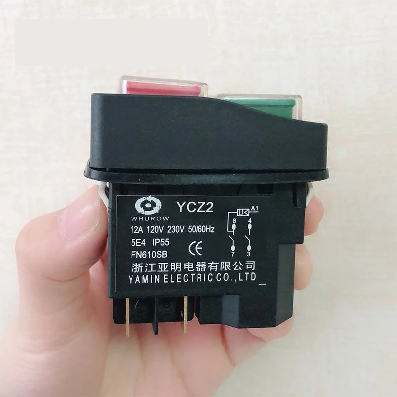 

YCZ2 12A 120V 230V 5 Pin Waterproof Electromagnetic Push Button Switch Pushbutton Switches for Slicer Magnetic Drill Meat Planer