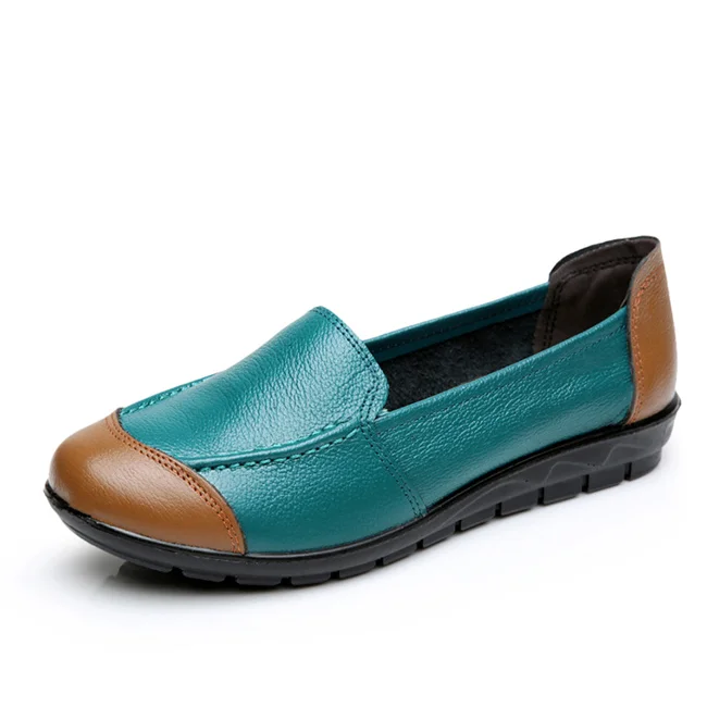 AARDIMI/Винтажные женские туфли на плоской подошве из натуральной кожи в стиле пэчворк; повседневные женские лоферы; Классические однотонные слипоны с круглым носком; обувь для мам - Цвет: 1