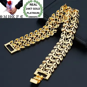 

OMHXFC Wholesale European Fashion Man Male Party Birthday Wedding Gift Vintage Elegant Wide Watch 24KT Gold Bracelets BE272