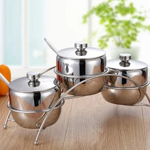 Сахарница с крышкой и ложкой Нержавеющая сталь приправы сервера три набора Чай Кофе сахар, банки для хранения Мода Приправы Горшок