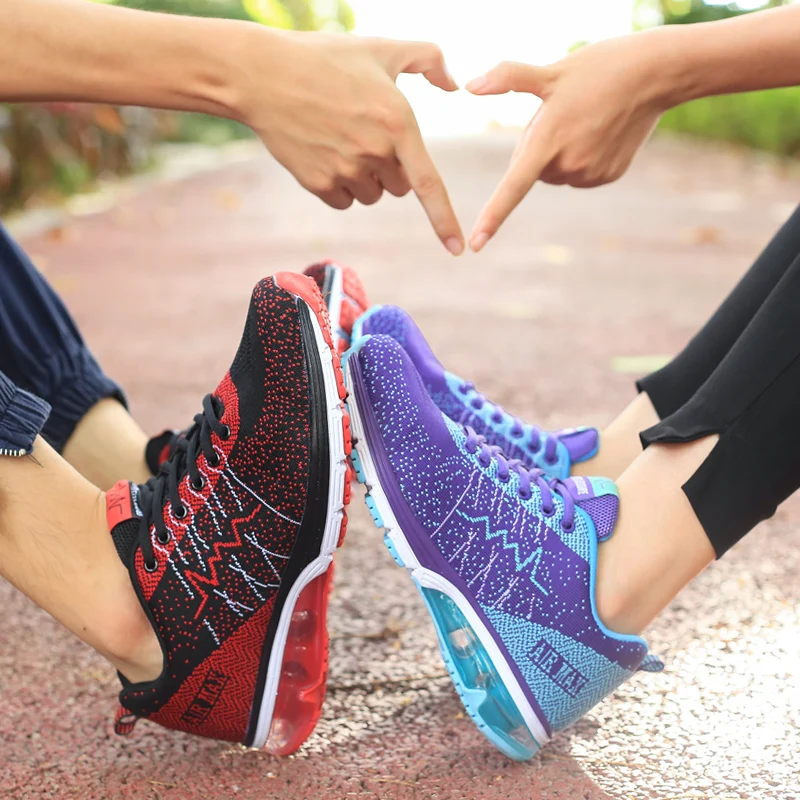 

New Brand men's sports shoes fly line knitting breathable air cushion couple runing shoes comfortable light ladies jogging shoes