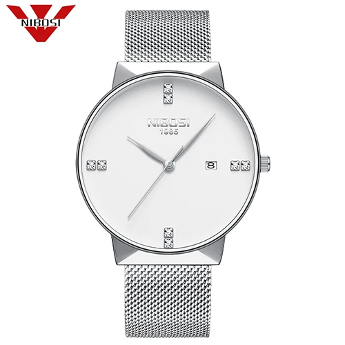 NIBOSI мужские s часы лучший бренд класса люкс мужские модные спортивные часы мужские водонепроницаемые кварцевые часы с датой мужские армейские военные наручные часы - Цвет: Silver White Alloy
