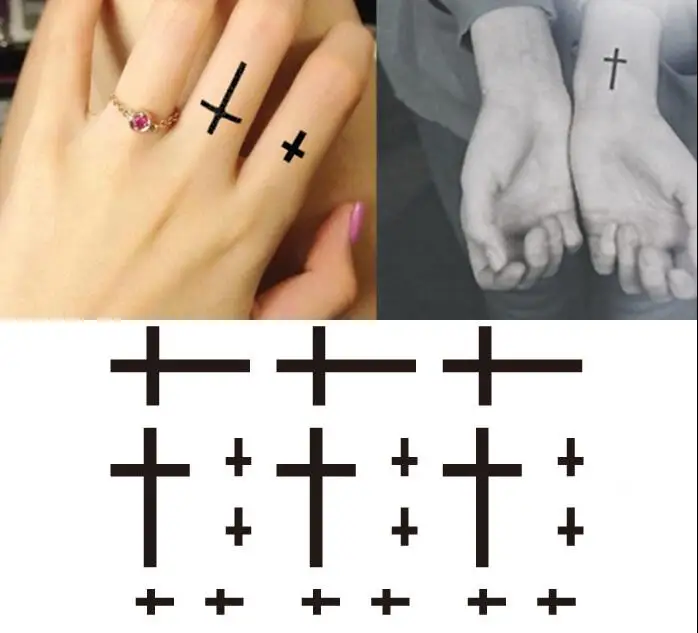 032 17 De Réductionimperméable à Leau Tatouage Cicatrice Autocollants Hommes Et Femmes Modèles Doigt Croix Noir Petit Motif 1056 Cm In
