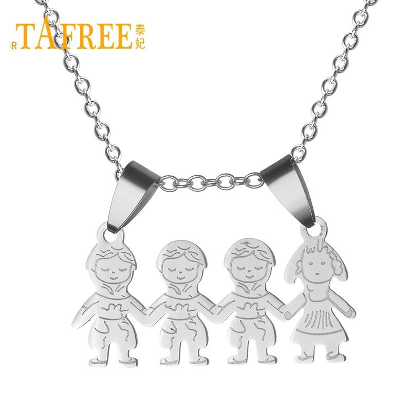 

TAFREE Kid Stainless Steel Necklace Mama Family Necklaces Jewelry Silver Color Boy Girl Pendant Necklace Women Gift SS014