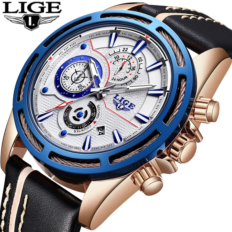 

LIGE Mens Watches Top Brand Luxury Mens Military Sports Watch Mens Stainless Steel Waterproof Quartz Watch Relogio Masculino+B
