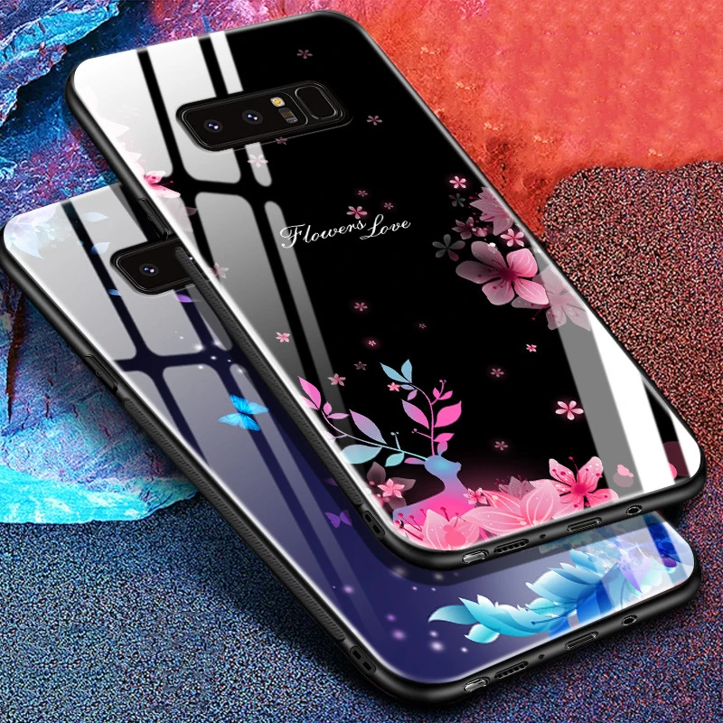 9 H закаленное стекло чехол для samsung Galaxy s8 плюс note 8 цветочный противоударный