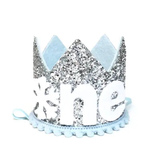 Новогодняя шляпка с блестками Снежинка Корона мальчиков для празднования первого дня рождения шляпа 1-й торт Корона зимняя одежда для дня рождения