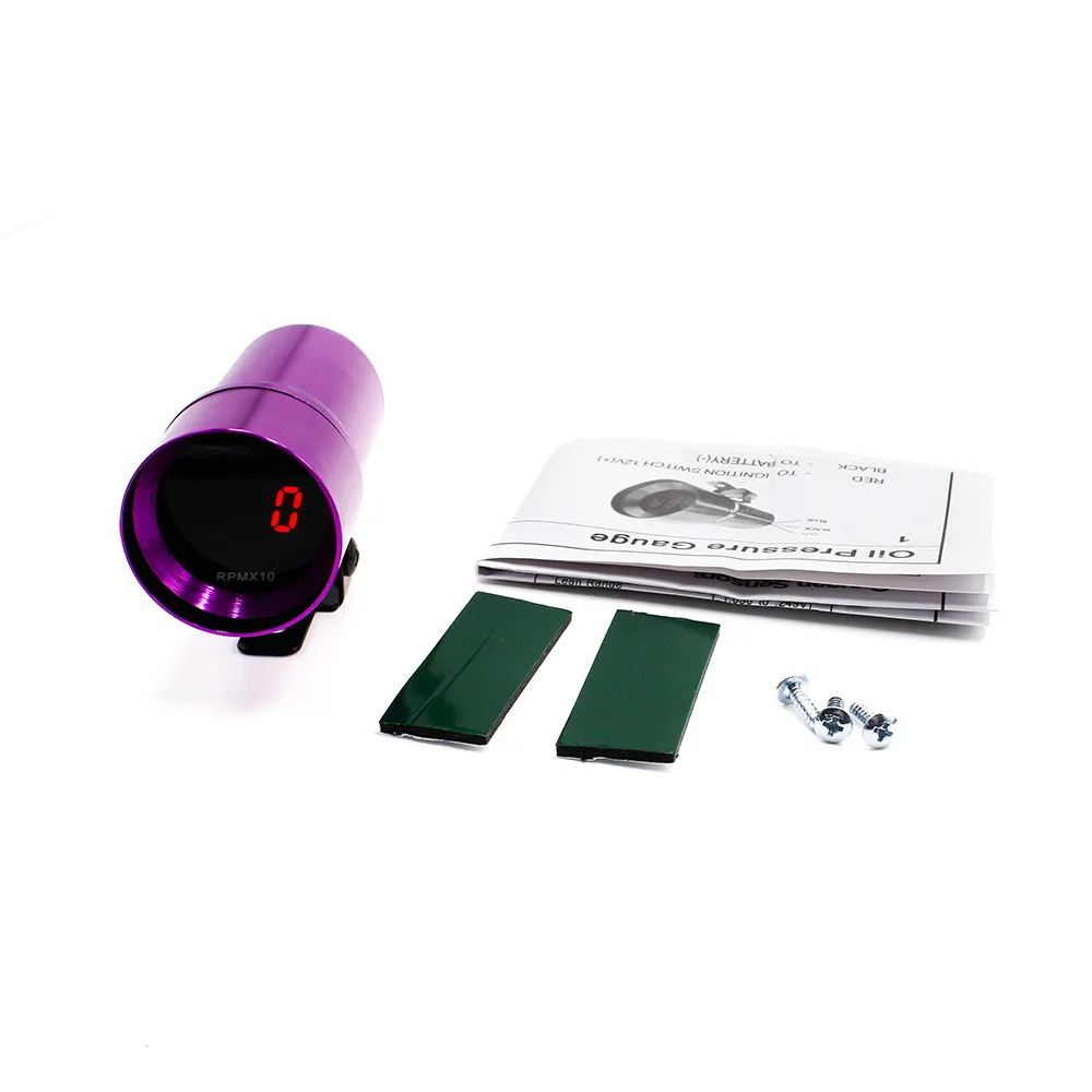 CNSPEED 37 мм Мини Цифровой Автомобильный Тахометр Датчик 0~ 8000 об/мин Метр 12 В красный светодиодный микро дымовая линза фиолетовый автомобильный измеритель YC100150-PL