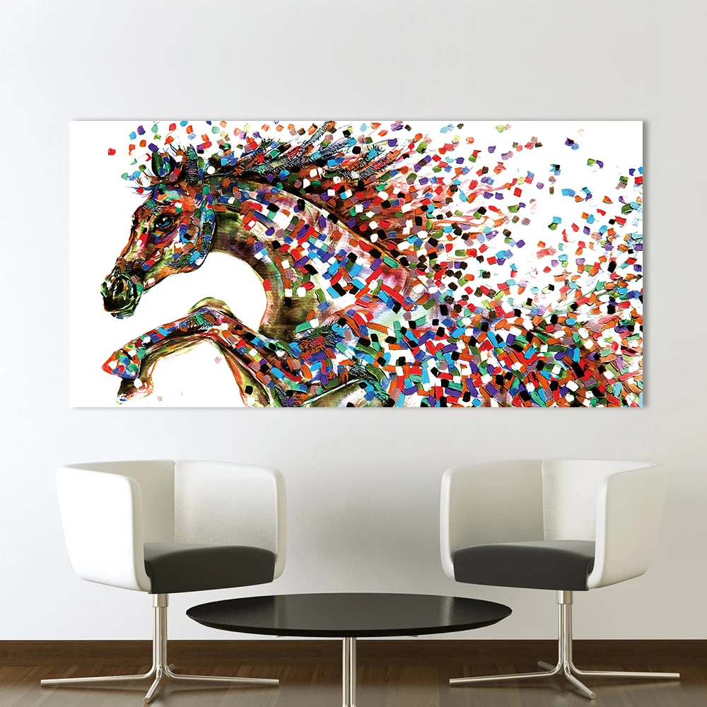 HDARTISAN животные настенные художественные картины для гостиной домашний декор холст Pointillism живопись прыжок лошадь без рамки