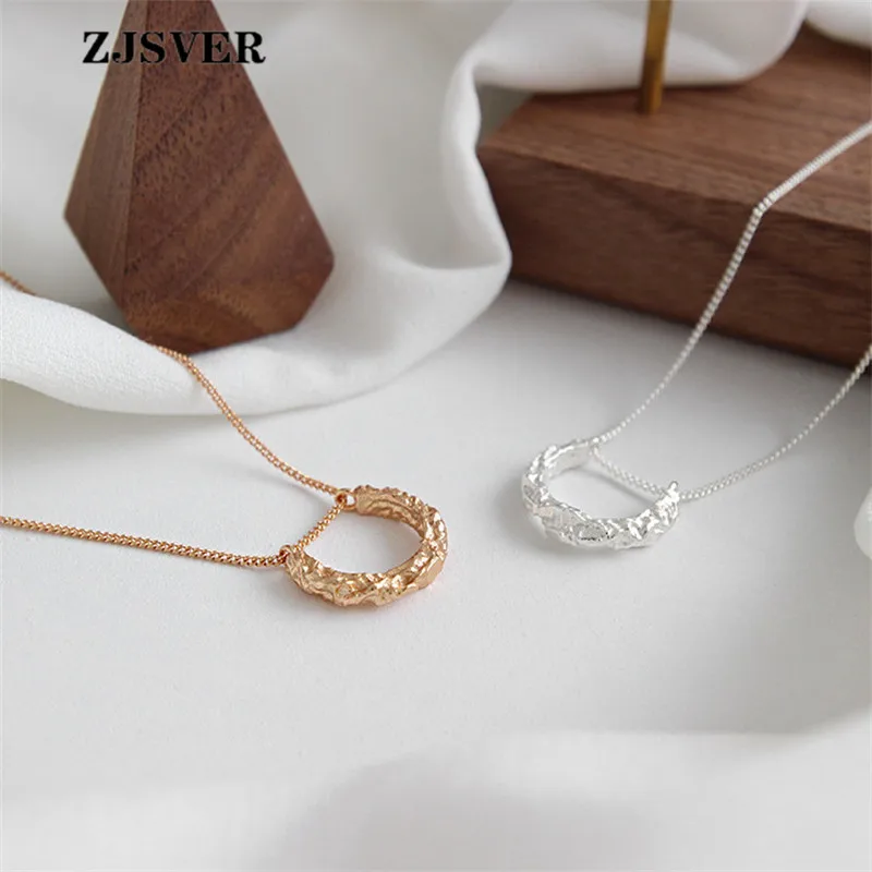 

ZJSVER Geometric Semicircle Shape Pendant Minimalist Champagne/Silver Chain 925 Sterling Silver Women Necklace Fine Jewelry