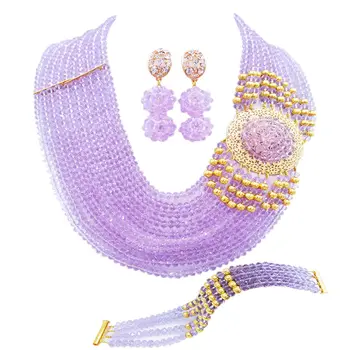 

Fashion Lilac African Beads Jewelry Set Nigerian Wedding Necklace Party Jewelry Sets for Women 10DBPH07