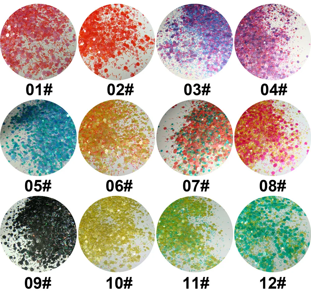 

12Mixed Colors Round Dot with Strips Solvent Resistant Glitter Spangle Shapes for Nail Polish Acrylic&Nail Art Decortions
