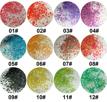 

12Mixed Colors Round Dot with Strips Solvent Resistant Glitter Spangle Shapes for Nail Polish Acrylic&Nail Art Decortions