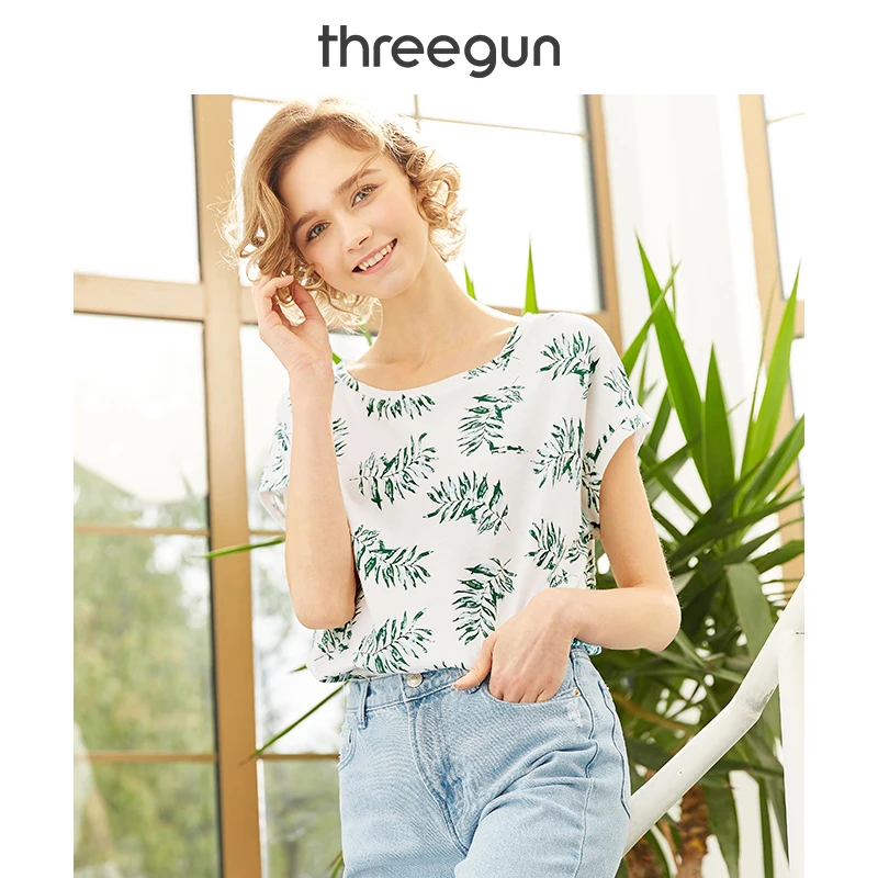 

THREEGUN T Shirt Women Cotton Tshirt harajuku Printed Top Clothes Vintage 2019 New Summer modis T-shirt Loose Breathable Tee