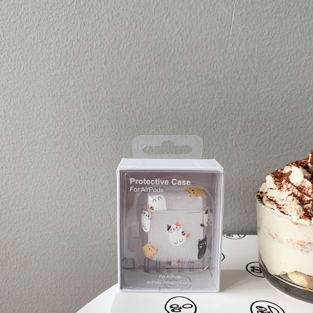 Cute Animal Hard PC Crystal Cover Bag Transparent Cats Dog Earphone Case for Apple AirPods 1 2 Wired Charging Box Accessories