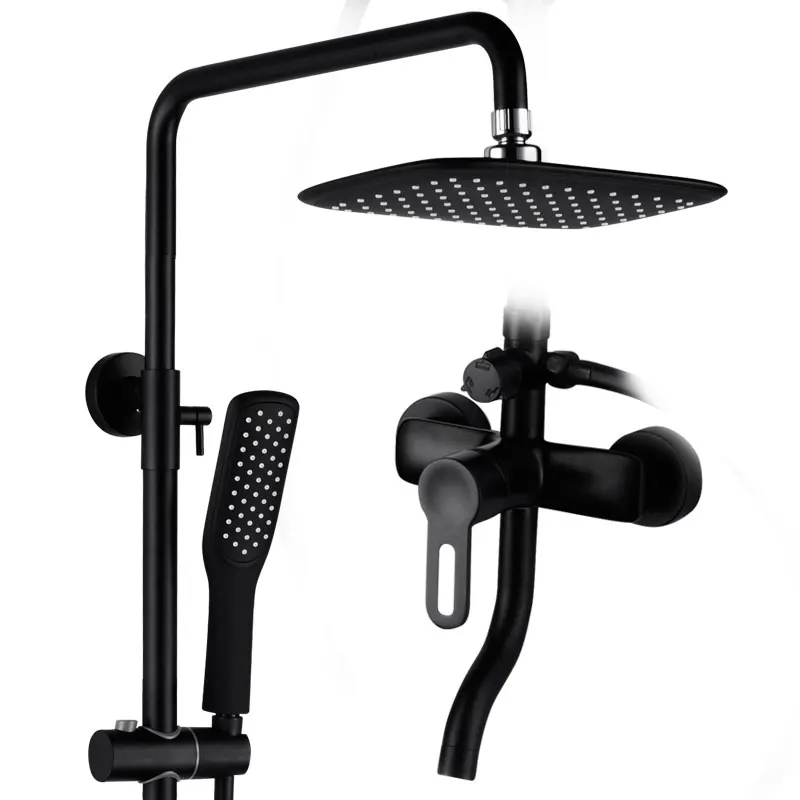 Matte black shwoer set bathroom rain round/rectangle pressurized shower