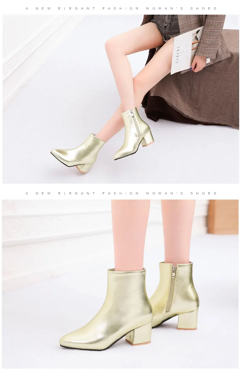 RQFF Brand Winter Boots Women With Box Big size 34-43 Shoes Woman 6CM Heel Ankle Boot Female Footwear Gold Leather Ladies Shoe (12)