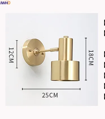 IWHD современный скандинавский светодиодный настенный светильник, светильники из латуни и меди, светильник для гостиной, ванной комнаты, зеркало, винтажное настенное бра, рядом с лампой