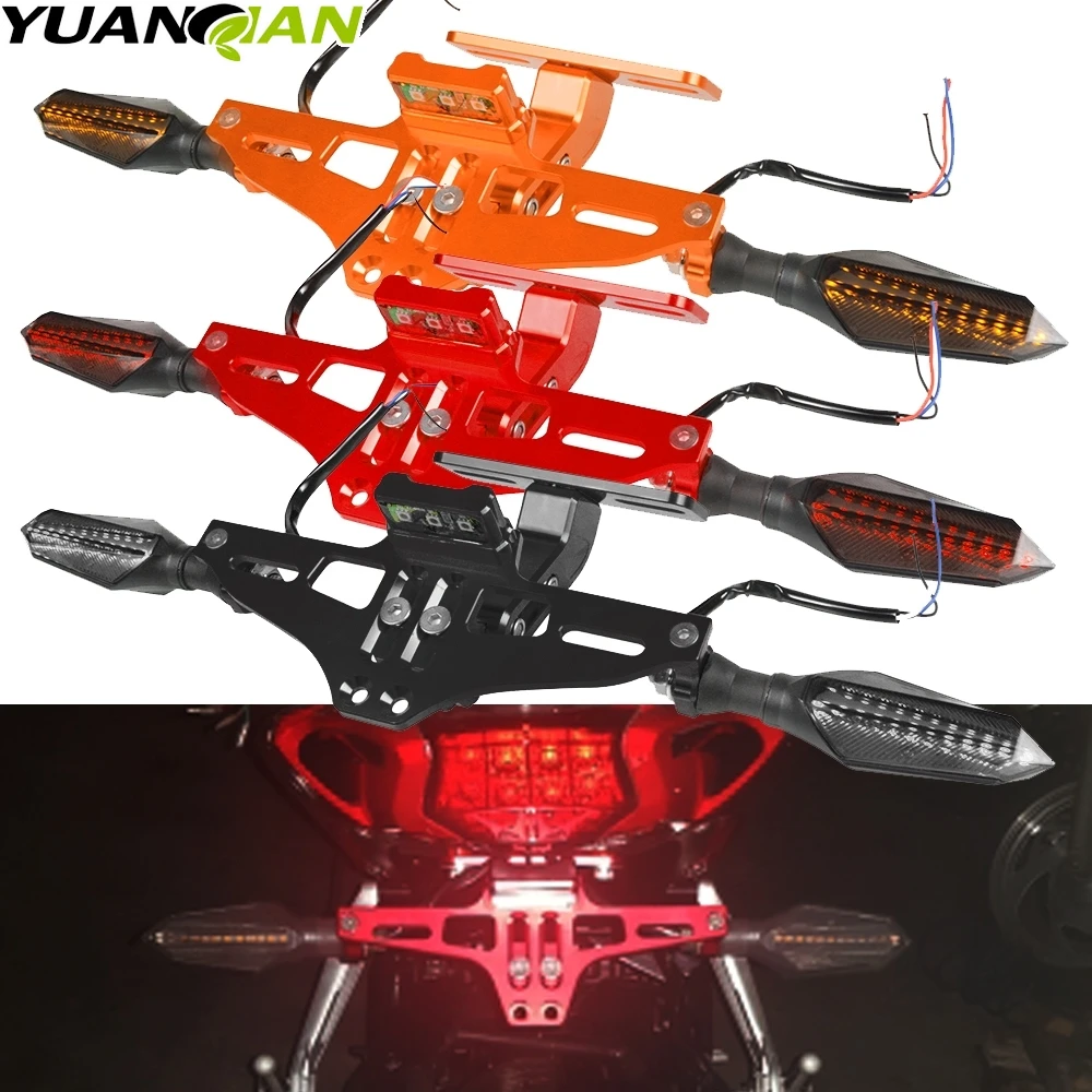 

Universal Motorcycle Fender Eliminator Adjustable License Plate Holder Bracket LED For Honda For Yamaha Kawasaki Signal Lights