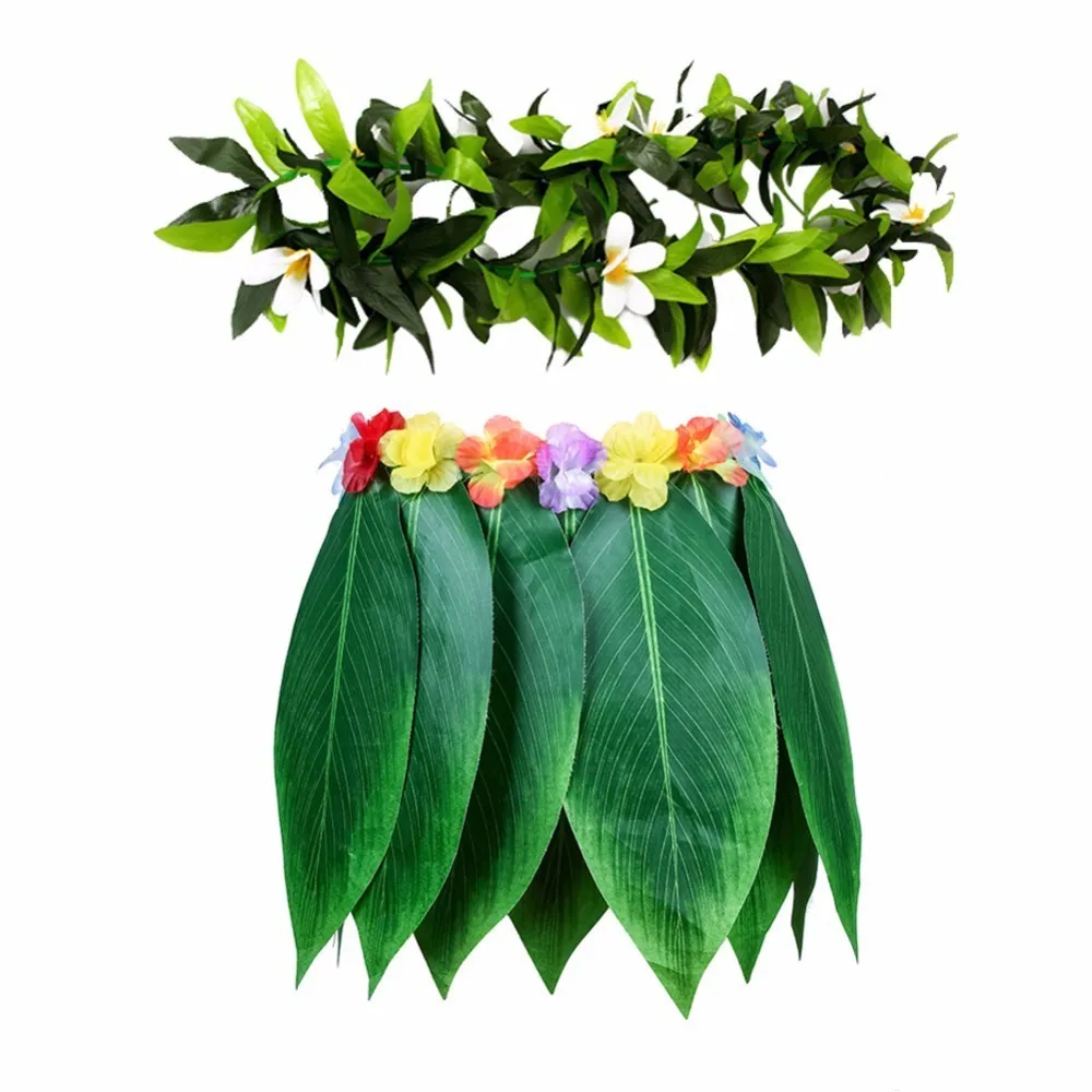 

2Pcs Hawaiian Artificial Leaves Grass Skirt Kids Adults Hawaii Flower Skirt Beach Summer Holiday Wedding Party Favor Dress Decor
