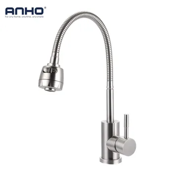 

ANHO Kitchen Faucet Sink Cold and Hot Water Mixer Tap Stainless Steel Flexible Faucet Swivel 360 Degree Shower Two Types Silver