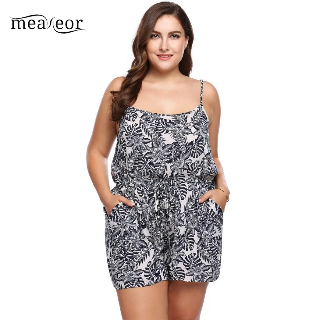 Meaneor Floral Summer Romper Plus Size Fashion Spaghetti Strap Women