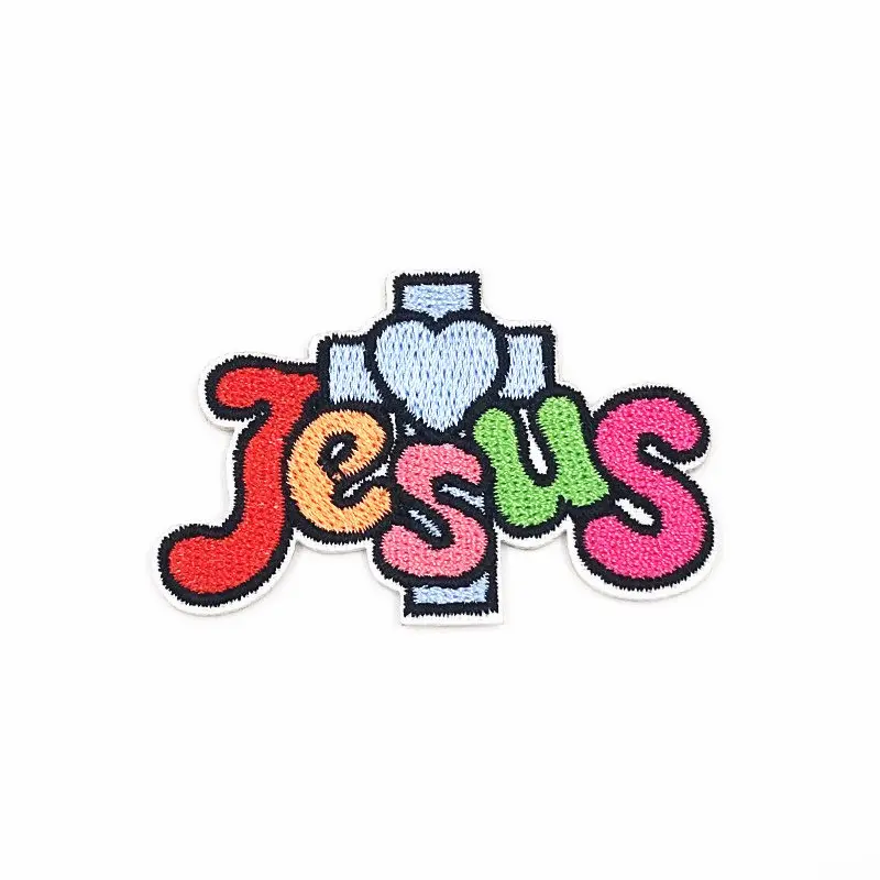

Jesus bless Iron on Embroidery Patches Clothing Jeans Jacket Kids Patches Stripes Stickers For Clothes Decoration