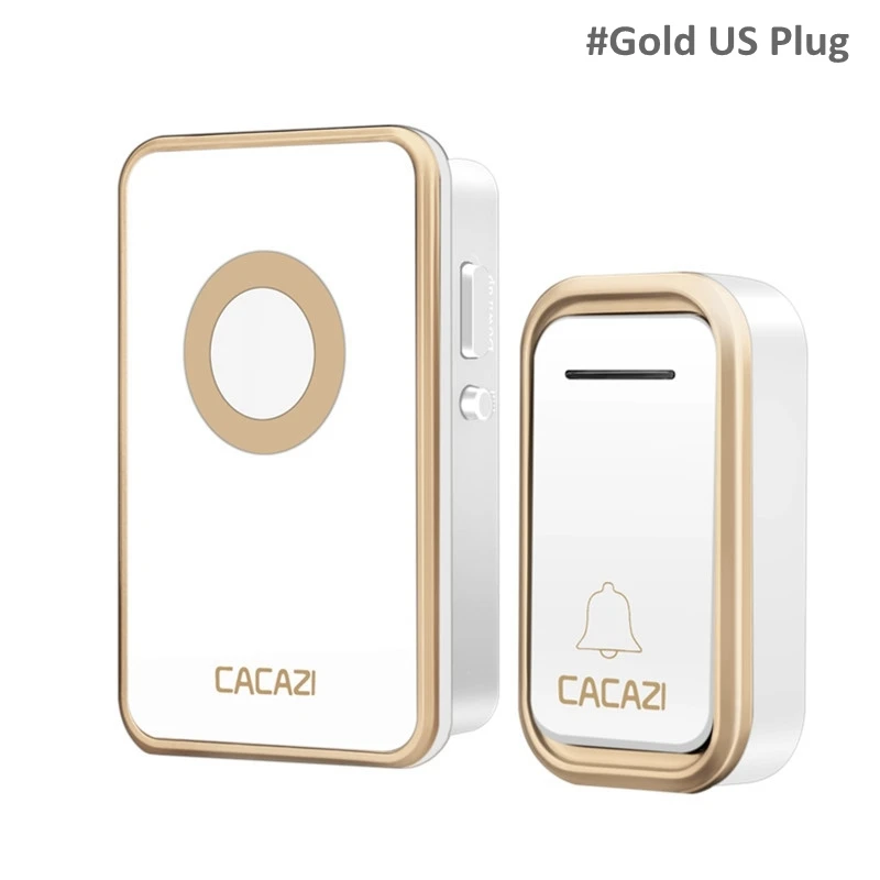 Gold and US Plug CACAZI водостойкий плагин беспроводной дверной звонок Водонепроницаемый комплект дверной беспроводной звонок легко установить регулируемое внутреннее кольцо громкости - Цвет: Gold and US Plug
