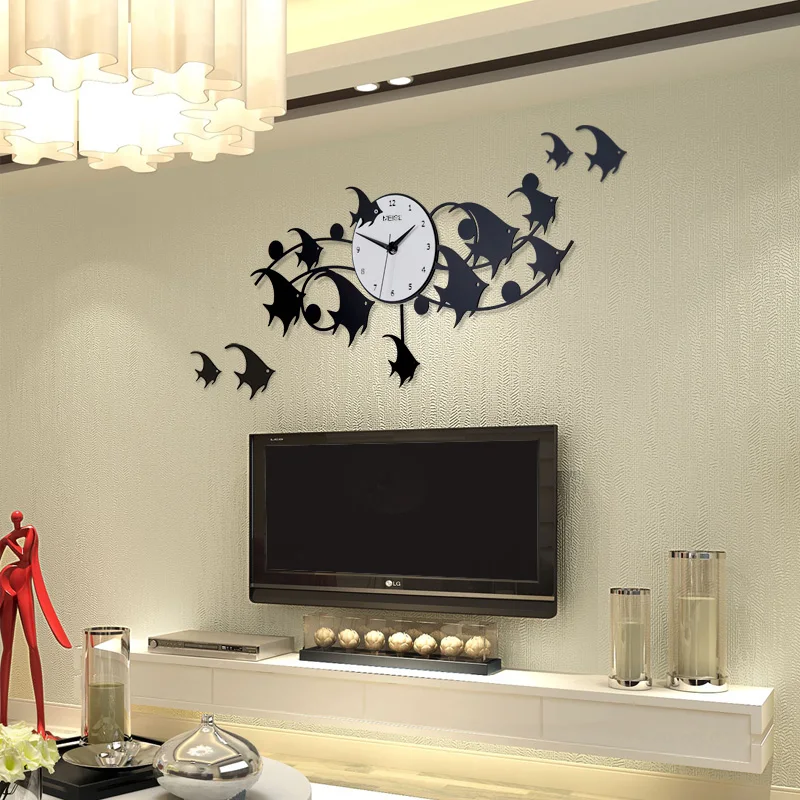 

Tropical Fish Big Large Wall Clock Modern Design 3D Digital Swing Clocks Wall Watches Home Decor With Free Wall Stickers klokken