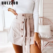UULZZOR модные летние юбки женские юбки мини пояс с высокой талией на пуговицах Весенняя повседневная юбка женские бежевые женские юбки