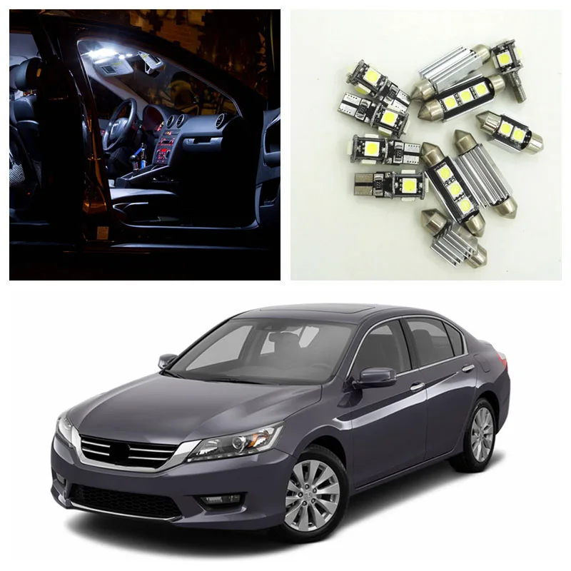 

10pcs Xenon White LED Light Bulbs Interior Package Kit For 2013 2014 2015 Honda Accord Map Dome License Plate Lamp