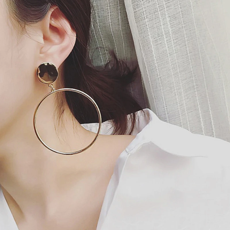 

E0336 Fashion Jewelry Gold Color Large Loop Round Circle Drop Earrings For Women Girls Popular Party Jewelry Gift Wholesale