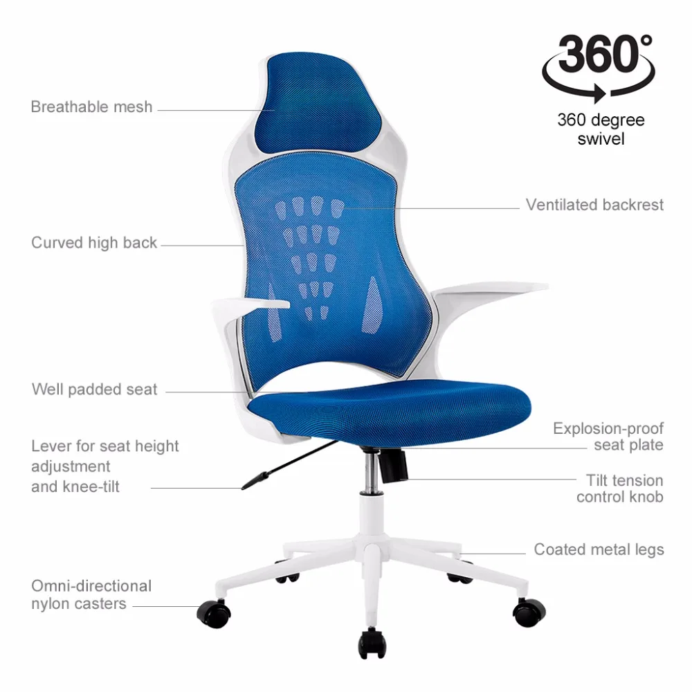 Langria De Mct166 Blue 360 Degree Swivel Ergonomic High Back Mesh