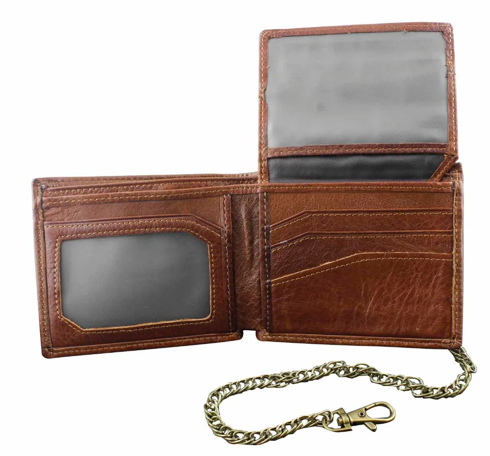 Vintage Men's Genuine Leather bifold Chain wallet, Motorcycle, Trucker