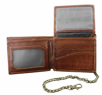 

Vintage Men's Genuine Leather bifold Chain wallet, Motorcycle, Trucker