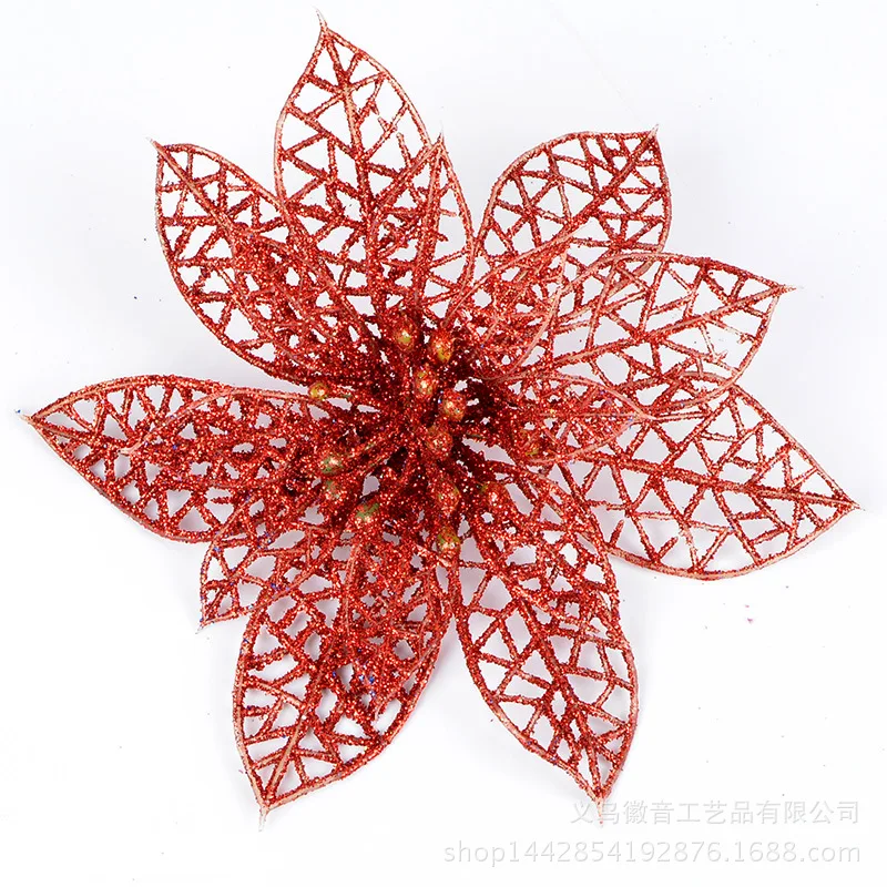 

10Pcs Glitter Hollow Decoration Flowers for Christmas Trees Navidad New Year Christmas Decorations Wedding Party Decor
