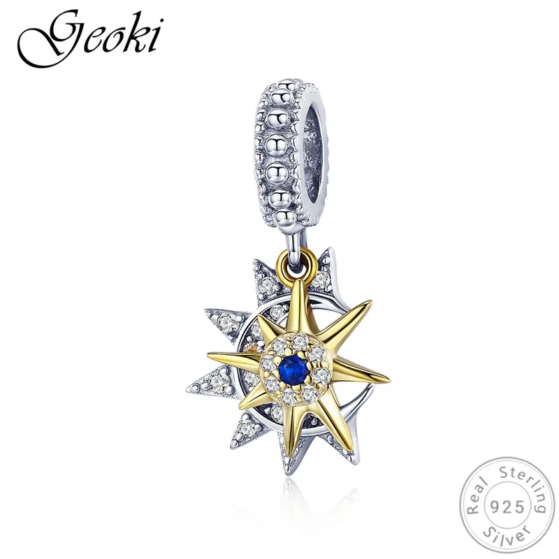 

Geoki 925 Sterling Silver Sea Sun&Moon Charms fit Pandora Bracelet Gold-color Navigator Beads Necklace Pendant Original Jewelry
