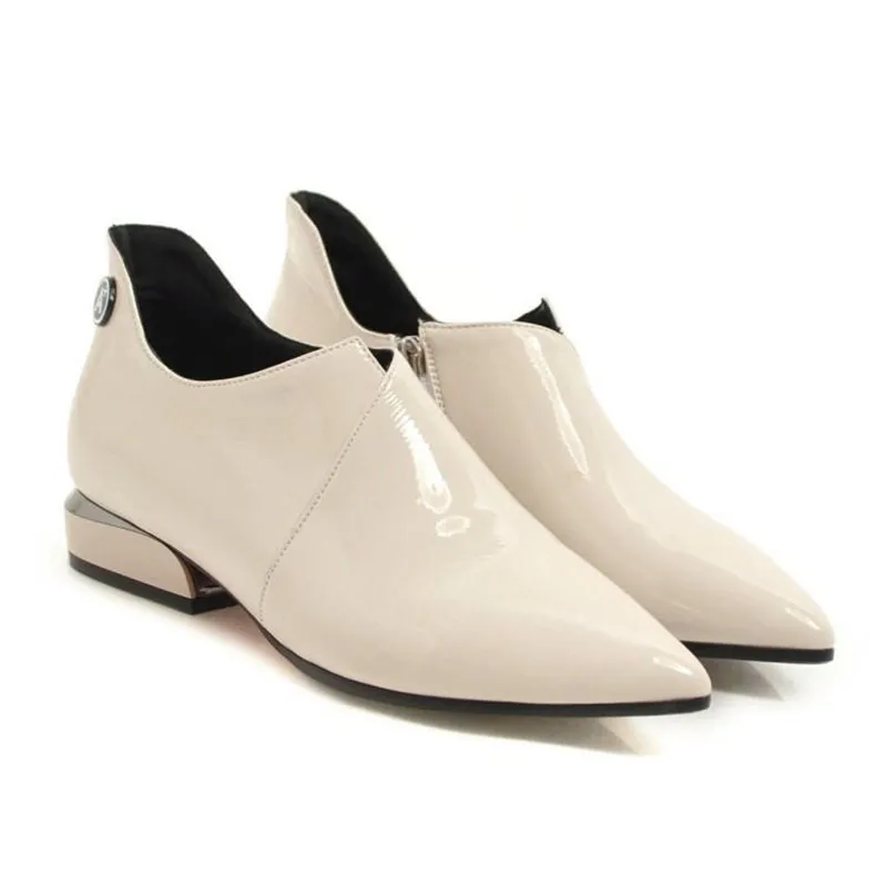 Patent Leather Women Oxford Shoes Vintage Pointed Toe Side Zipper Woman Flats Loafers Black Casual Flat Oxford Shoes for Women (5)