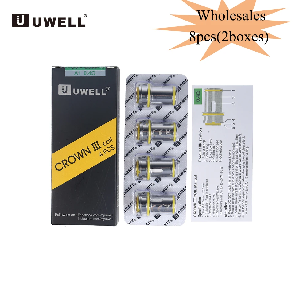 Оригинальная катушка для электронной сигареты Uwell Crown III 8 шт. SUS316 0 4 Ом 5 головка