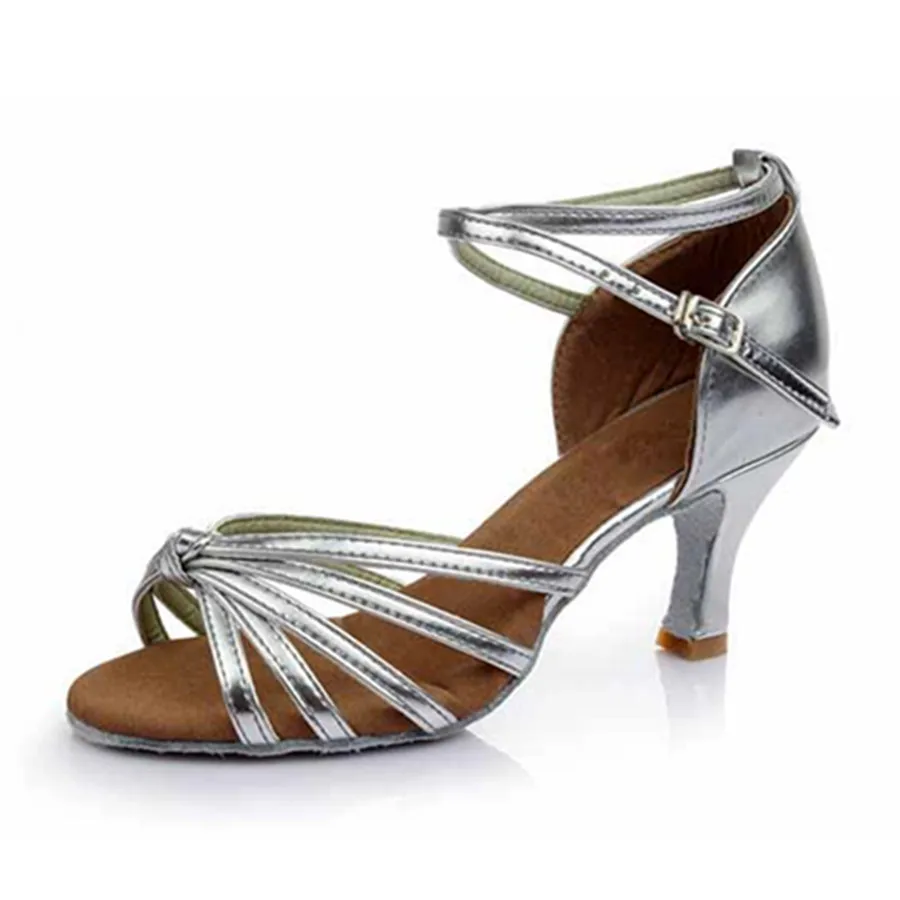 Silver Satin Latin Dance Shoes Woman Salsa Ballroom Zapatos De Baile Latino Mujer Free Shipping