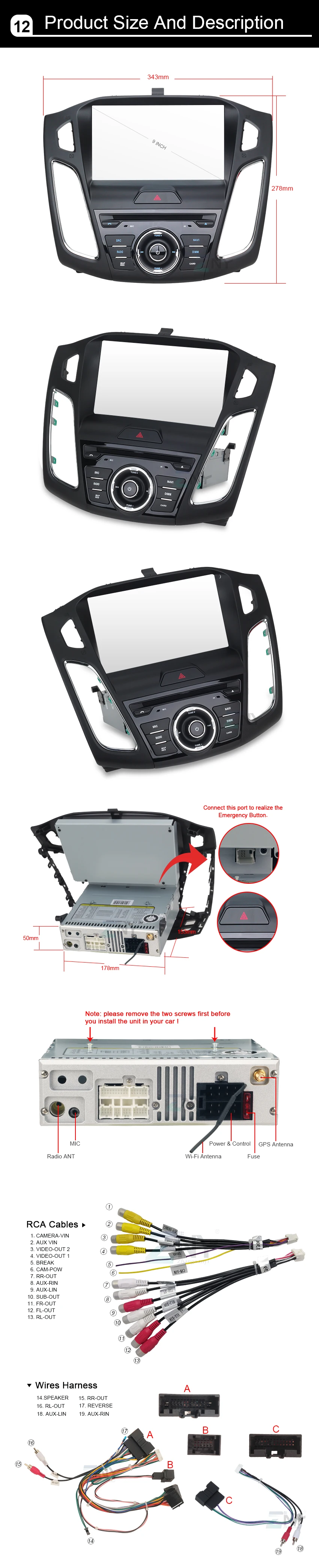 Cheap 9" HD Android 8.1 Car GPS Stereo For 2015 2016 2017 Focus Auto DVD Audio Video Radio FM RDS WiFi Navigation Free Backup Camera 12