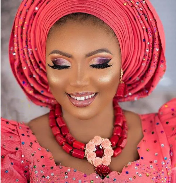 

Trendy Jewellery Set African Women Necklace Set For Bridal 3 Layers Nature Original Coral Beads Jewelry Set Free Ship 2018 New