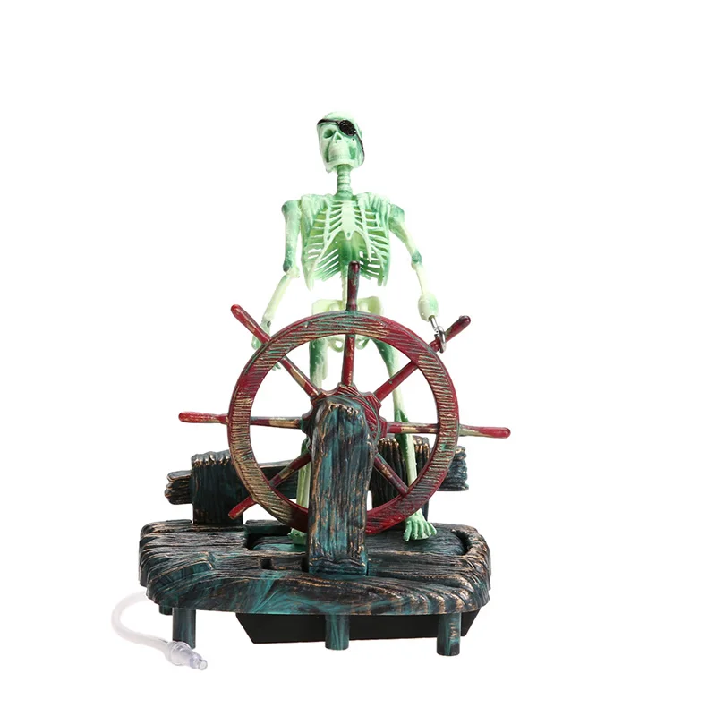 Resin Pirate Skull Captain Aquarium Decorations Landscape Skeleton Wheel Action  Fish Tank Statue Ornament Aquarium Decoration3