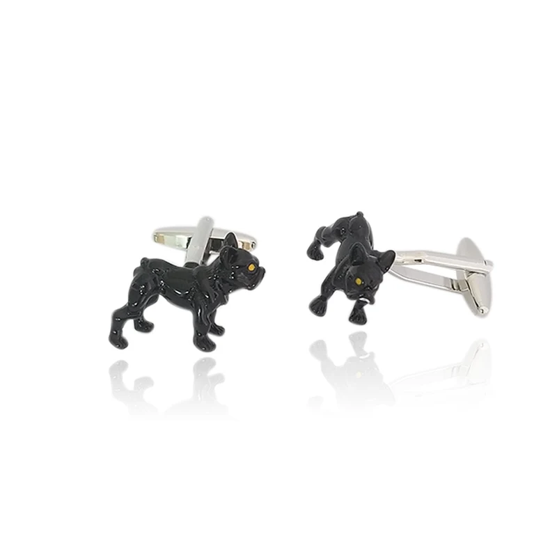 

Novelty Black Dog Cuff links Quality Cpooer Old Craftsman Hand Laser Engraving Cufflinks Mans French Suit Accessories Jewellery