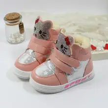 Enfants de bottes d’hiver nouvelle mode 2016 Fille PU neige marque de bande dessinée sneakers enfants étanche en caoutchouc chaussures botas infantis
